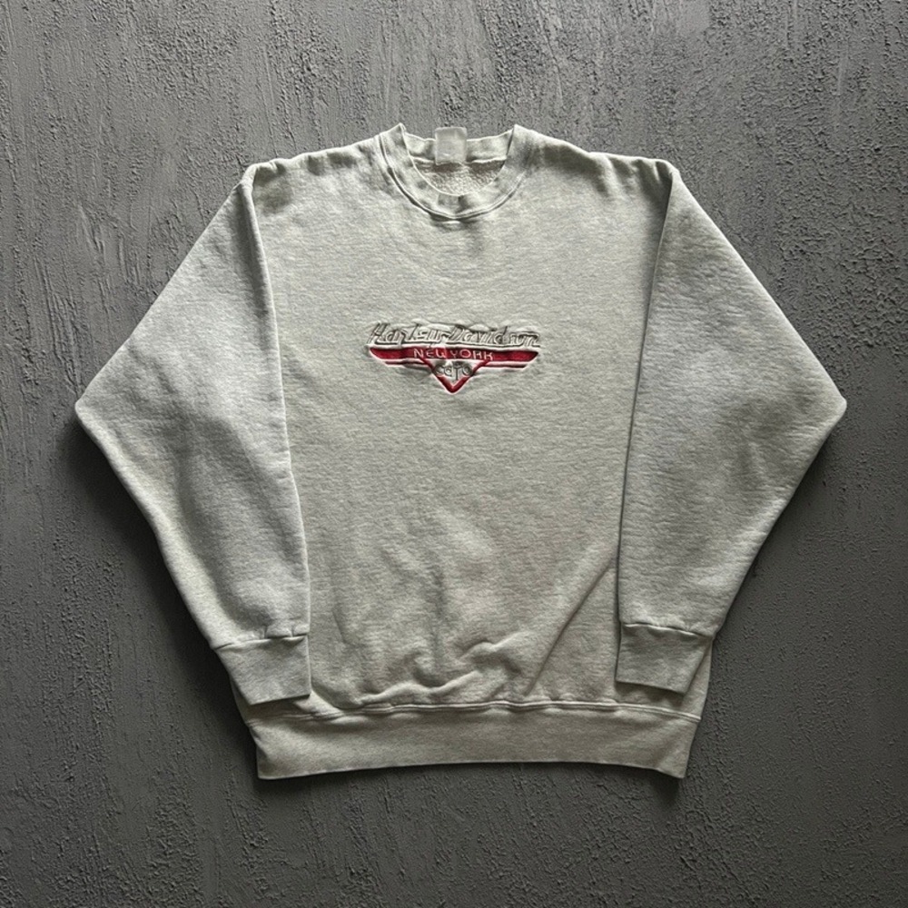 Vintage Harley Davidson Sweatshirt XL Grey 1990s New York Cafe Embroidered